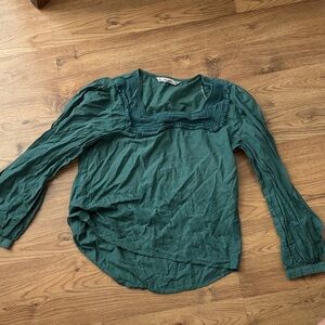 Zara Deep Green Blouse with Square Neckline and Embroidered Paisley Pattern